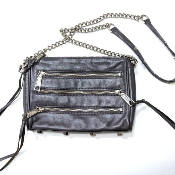 Rebecca Minkoff Leather Zip Chain Crossbody- Gray - Picture 3 of 11